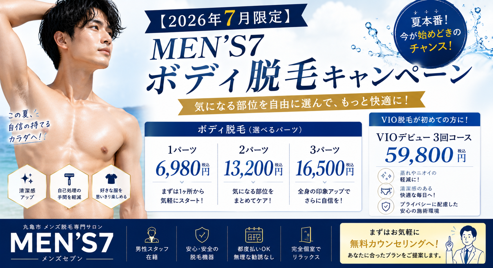 【2026年7月限定】MEN'S7 ボディ脱毛キャンペーン