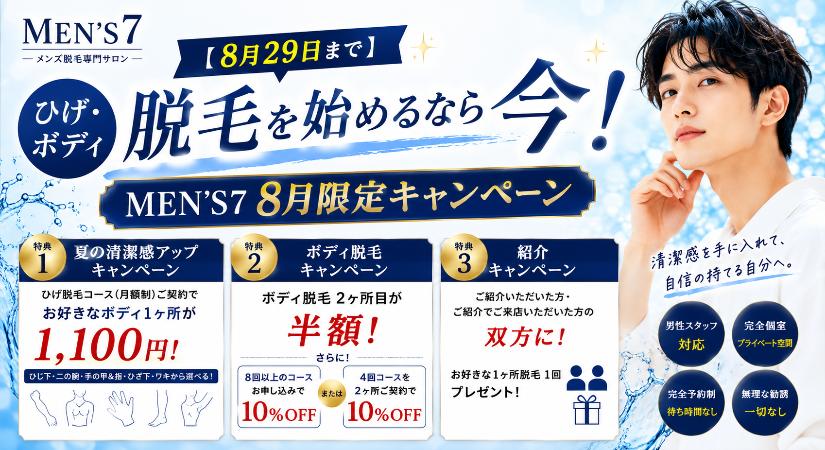 ひげ・ボディ脱毛を始めるなら今！MEN'S7 8月限定キャンペーン